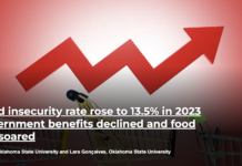 US food insecurity rate rose to 13.5% in 2023 as government benefits declined and food prices soared